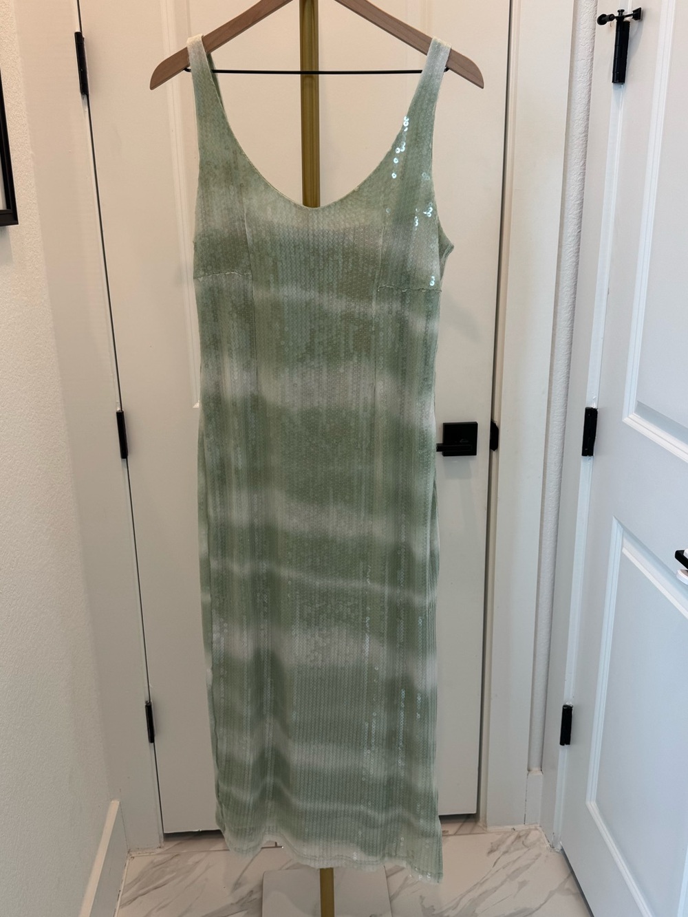 Sage Tie-Dye Maxi Slip Dress with Sequin Detail